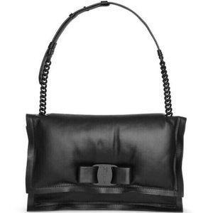 SALVATORE FERRAGAMO Viva Bow Padded Black Leather Shoulder Bag